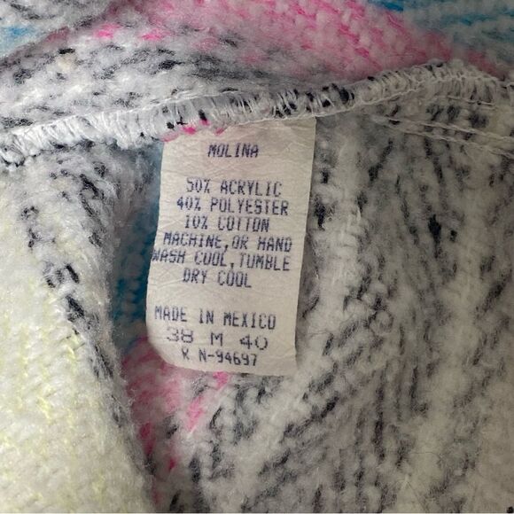 Artesanias Molina Aztec Mexican Striped Pullover Cotton Hoodie Size Medium - Picture 9 of 15